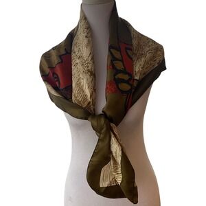 Picasso Girl in Chair Cubist Portrait Square Scarf Olive Green Red Art Graphic